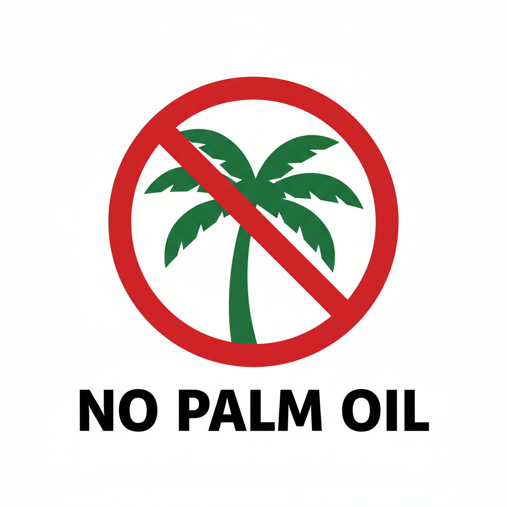 a symbol to show there's no palm oil used also write No Palm Oil